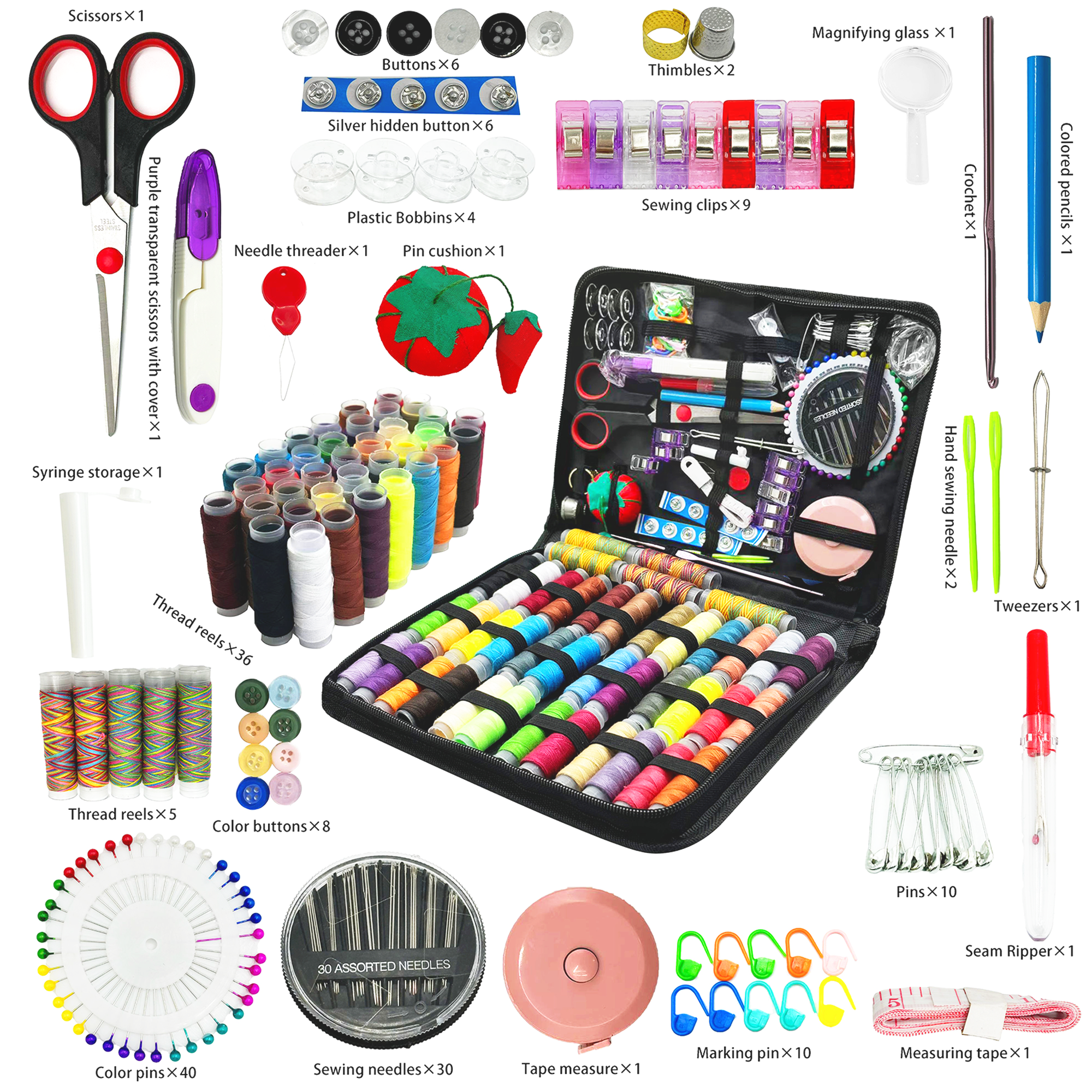 Sewing Kit for Adults Beginner and Professionals Home Travel Sewing Kit with Sewing Pins and Needles,Seam Rippers,Thread,Threaders for Felt Hand Sewing Starter kit with Scissor and Accessories - image 5