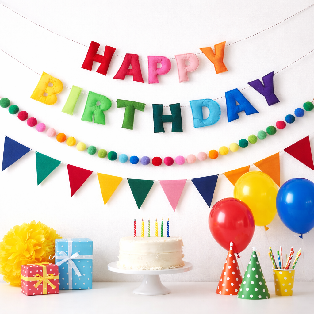 Happy Birthday Banner Pre-Strung Felt Birthday Banner with Rainbow Felt Ball Garland, Reusable Happy Birthday Decorations for Party & Room Decor, Birthday Party Decorations for Women Men Boys Girls - image 2