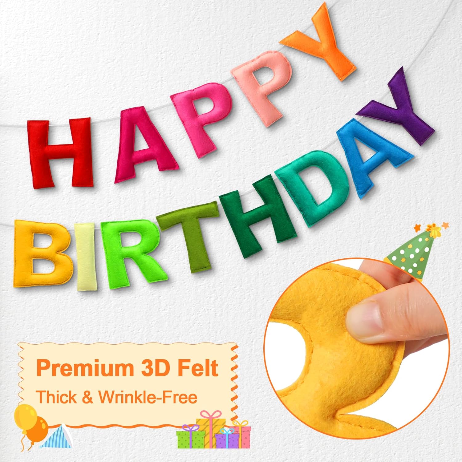 Happy Birthday Banner Pre-Strung Felt Birthday Banner with Rainbow Felt Ball Garland, Reusable Happy Birthday Decorations for Party & Room Decor, Birthday Party Decorations for Women Men Boys Girls - image 5