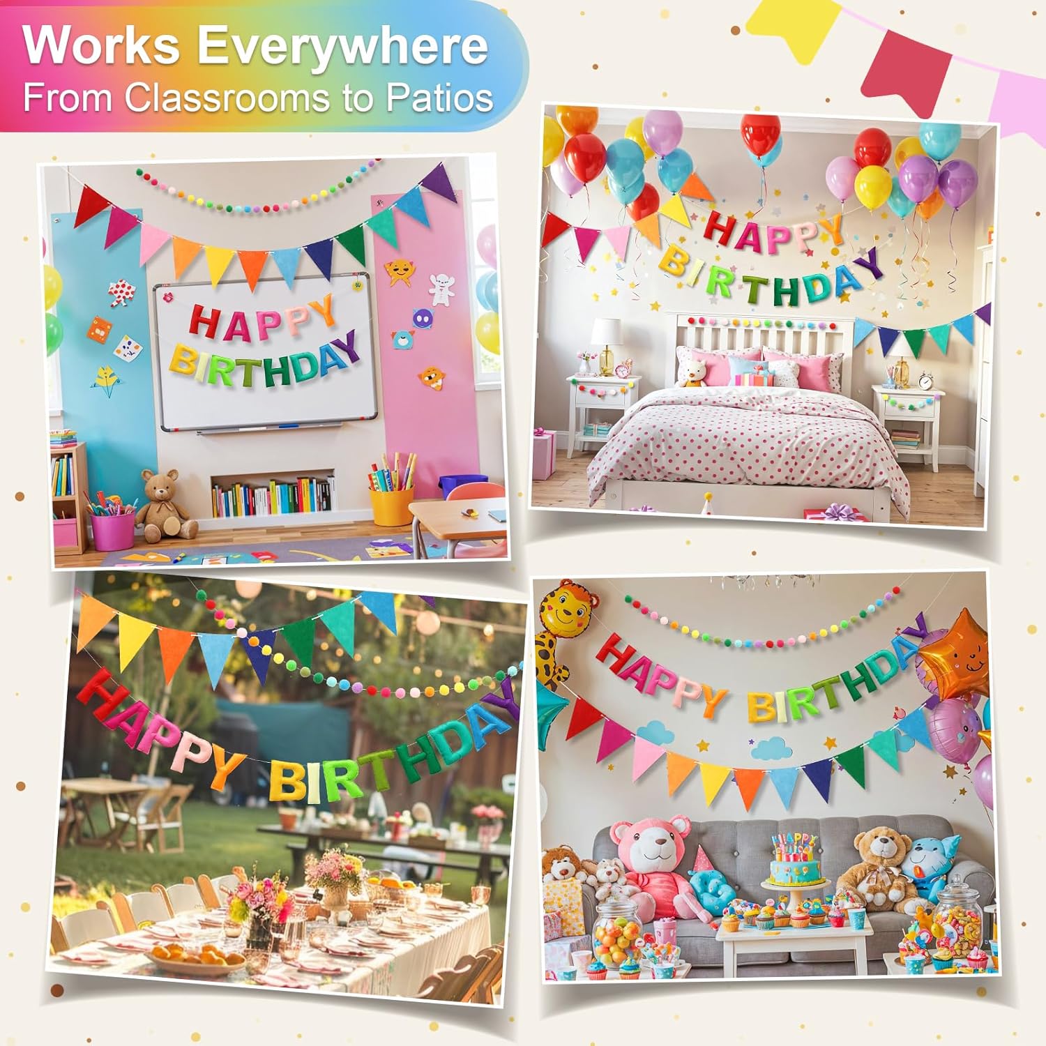 Happy Birthday Banner Pre-Strung Felt Birthday Banner with Rainbow Felt Ball Garland, Reusable Happy Birthday Decorations for Party & Room Decor, Birthday Party Decorations for Women Men Boys Girls - image 11