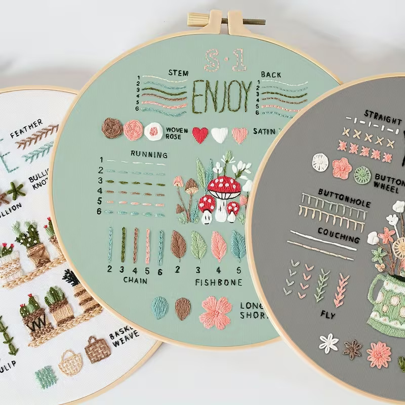 Sets Embroidery Kit for Beginners Adults – Learn 34 Basic Stitches, Hand Embroidery & Needlepoint Cross Stitch Kit with Patterns, Hoop, Threads & Tools - image 3