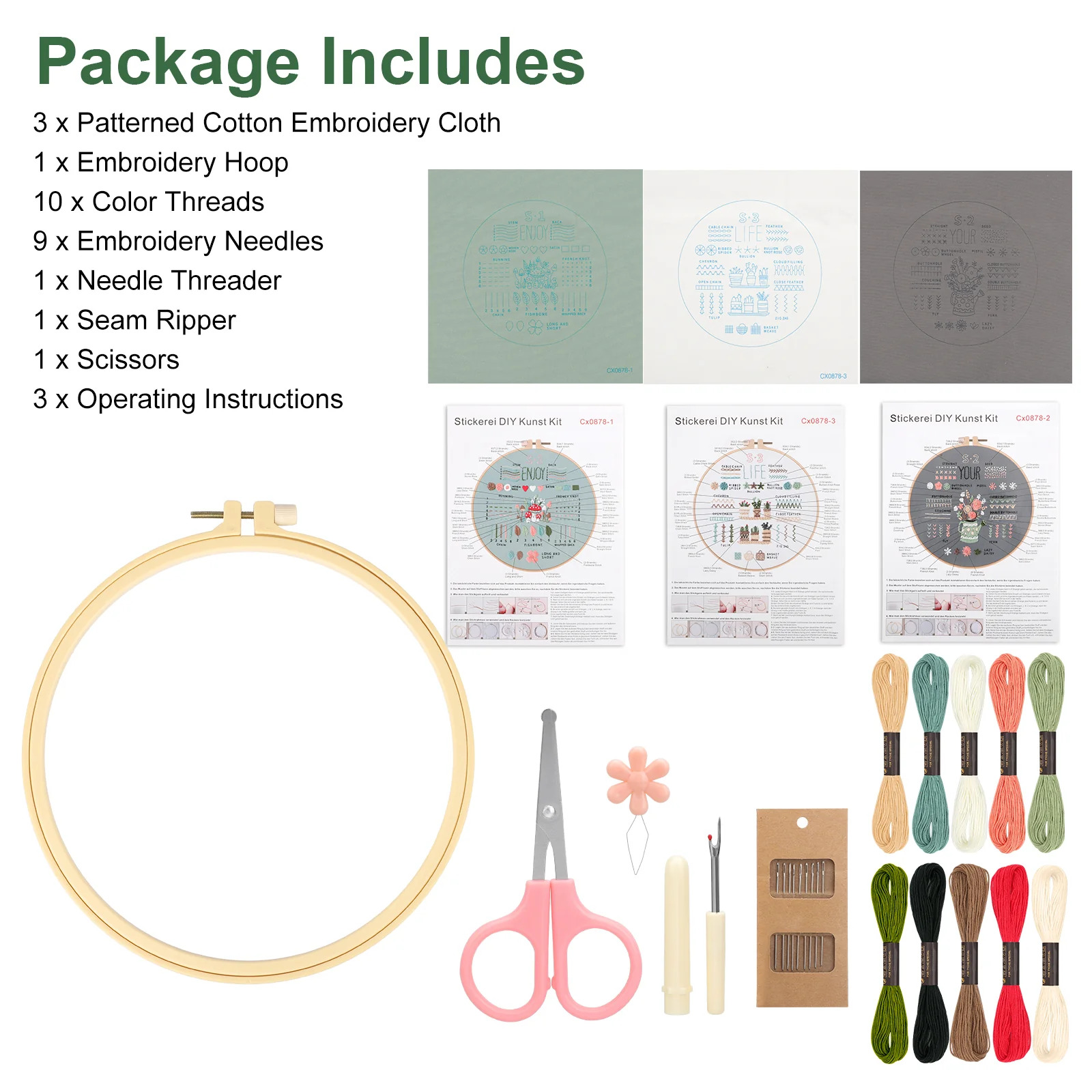 Sets Embroidery Kit for Beginners Adults – Learn 34 Basic Stitches, Hand Embroidery & Needlepoint Cross Stitch Kit with Patterns, Hoop, Threads & Tools - image 7