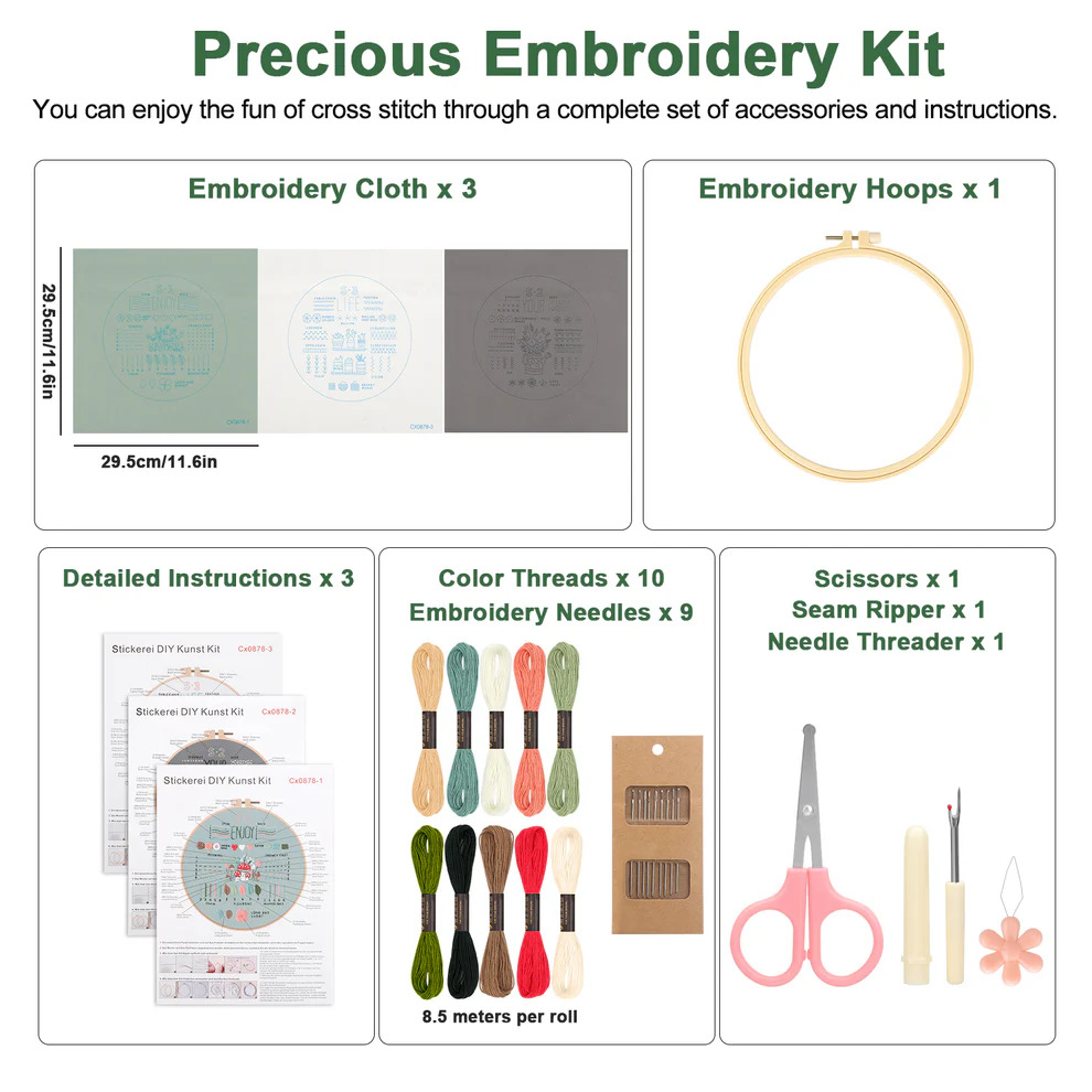 Sets Embroidery Kit for Beginners Adults – Learn 34 Basic Stitches, Hand Embroidery & Needlepoint Cross Stitch Kit with Patterns, Hoop, Threads & Tools - image 8
