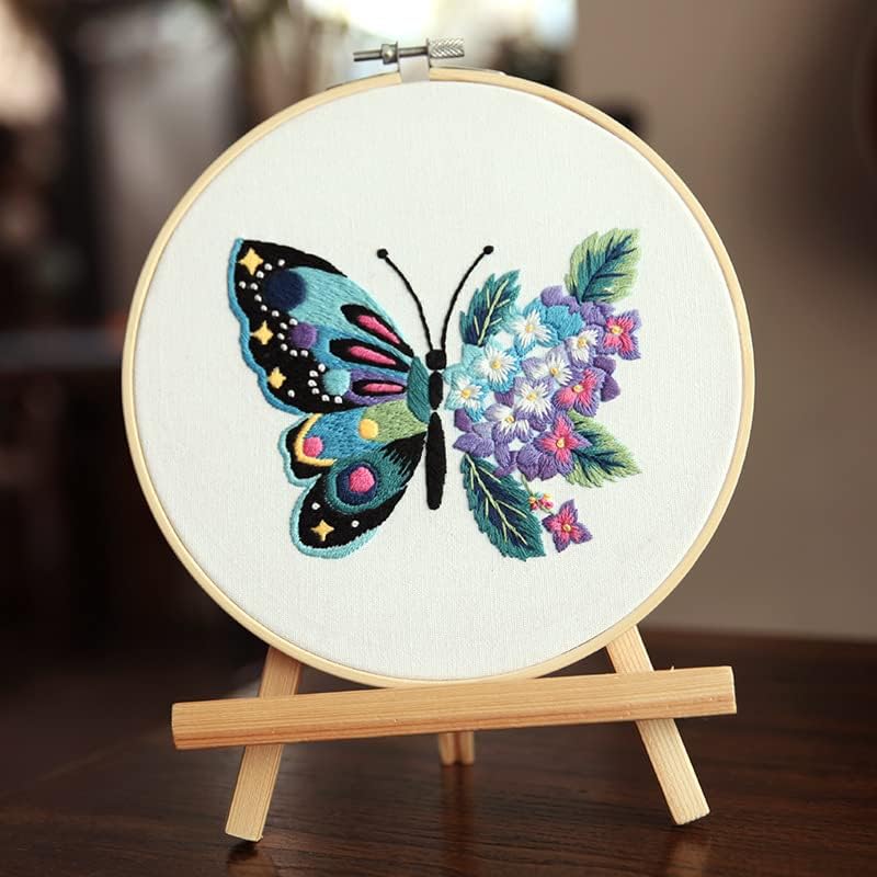 3 Pack Butterfly Embroidery kit for Beginners to Advanced, Floral Hand Embroidery & Cross Stitch mini Tool Kit with Stamped Patterns, Hoop - image 2