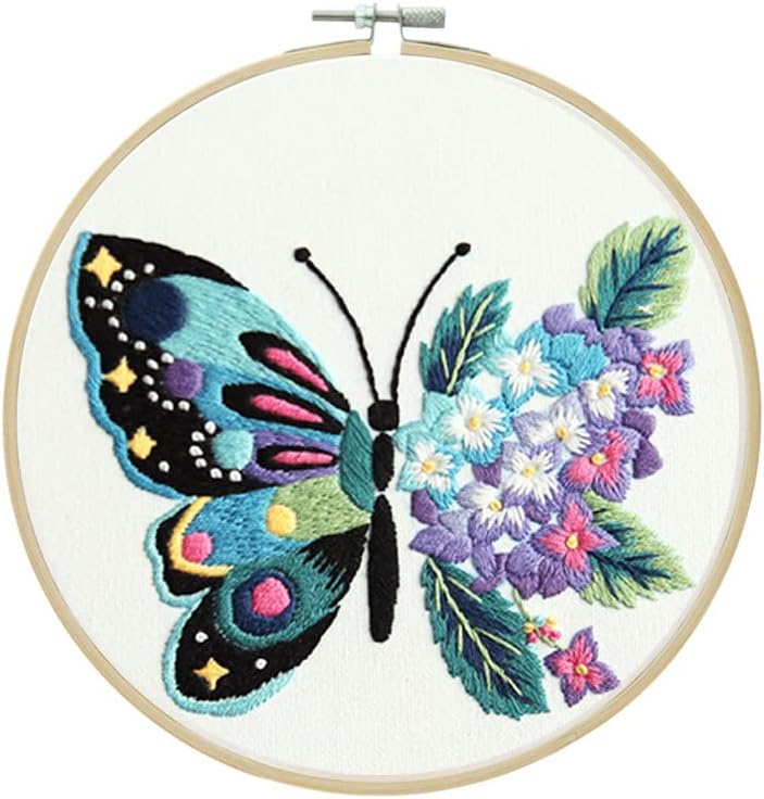 3 Pack Butterfly Embroidery kit for Beginners to Advanced, Floral Hand Embroidery & Cross Stitch mini Tool Kit with Stamped Patterns, Hoop - image 5
