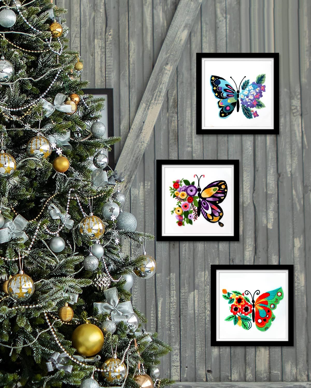 3 Pack Butterfly Embroidery kit for Beginners to Advanced, Floral Hand Embroidery & Cross Stitch mini Tool Kit with Stamped Patterns, Hoop - image 12