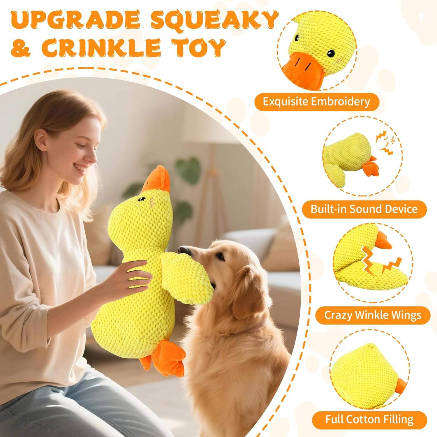Mellow Dog Calming Yellow Duck Squeak Toy – Calming Duck Toy for Dogs Plush Chew Toy 2026, Anxiety Relief pet Toy for Medium & Large Dogs  Gift - image 6