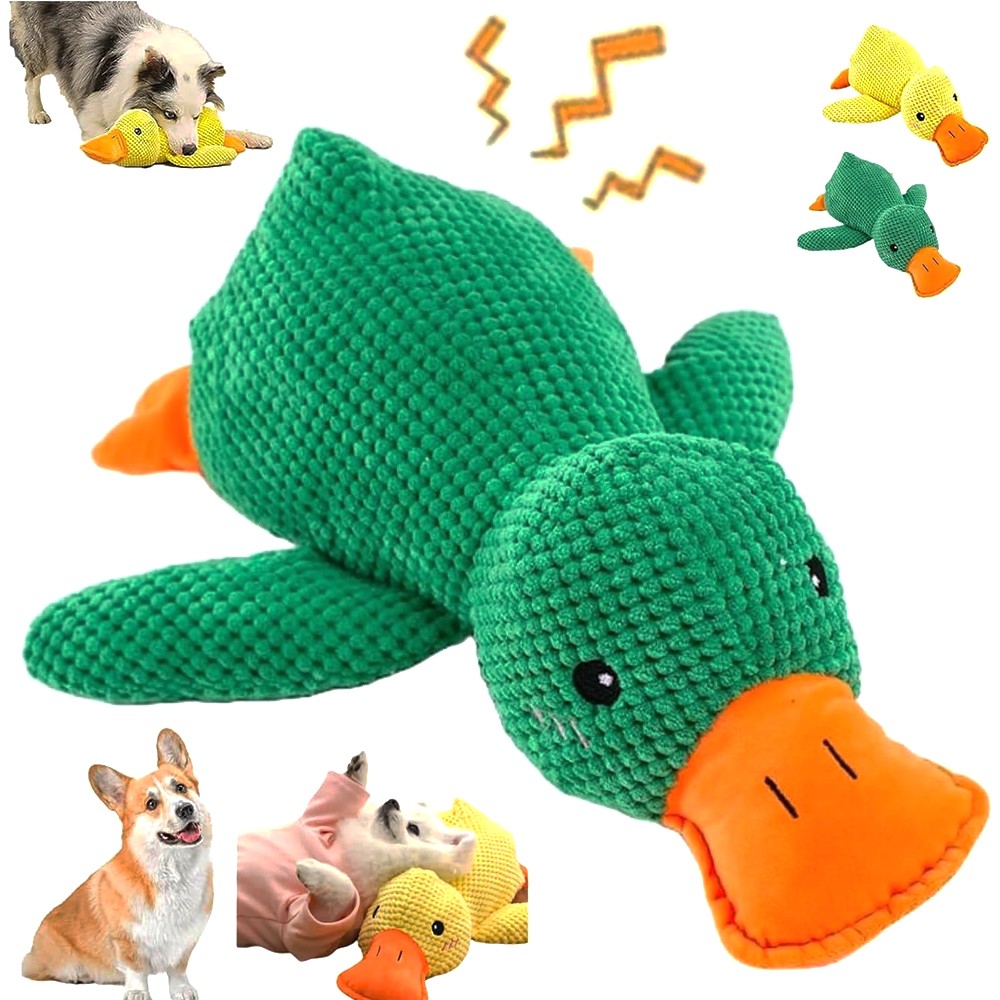 Mellow Duck Dog Toy – Calming Squeaky Crinkle Plush Dog Chew Toy for Aggressive Chewers, No-Stuffing Interactive Tug Toy for Puppies, Medium & Large Dogs 