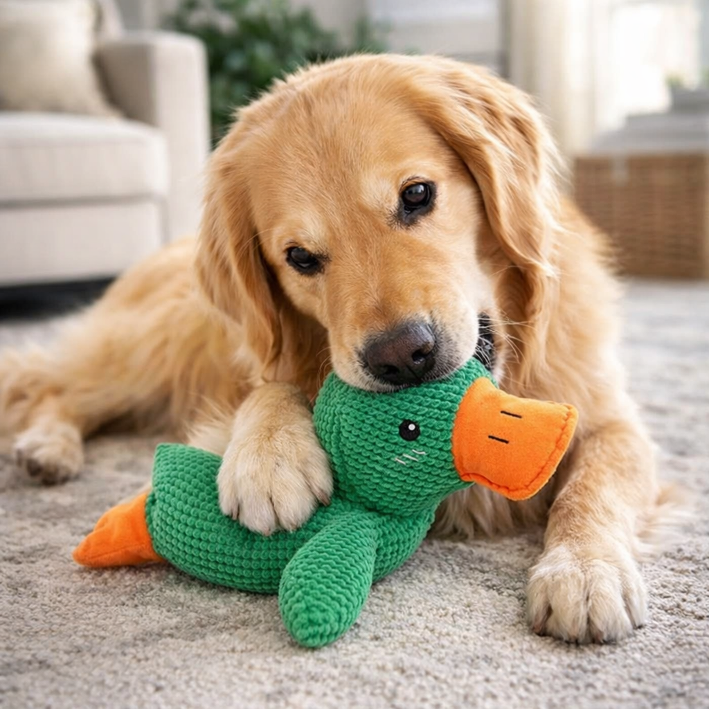 Mellow Duck Dog Toy – Calming Squeaky Crinkle Plush Dog Chew Toy for Aggressive Chewers, No-Stuffing Interactive Tug Toy for Puppies, Medium & Large Dogs  - image 3