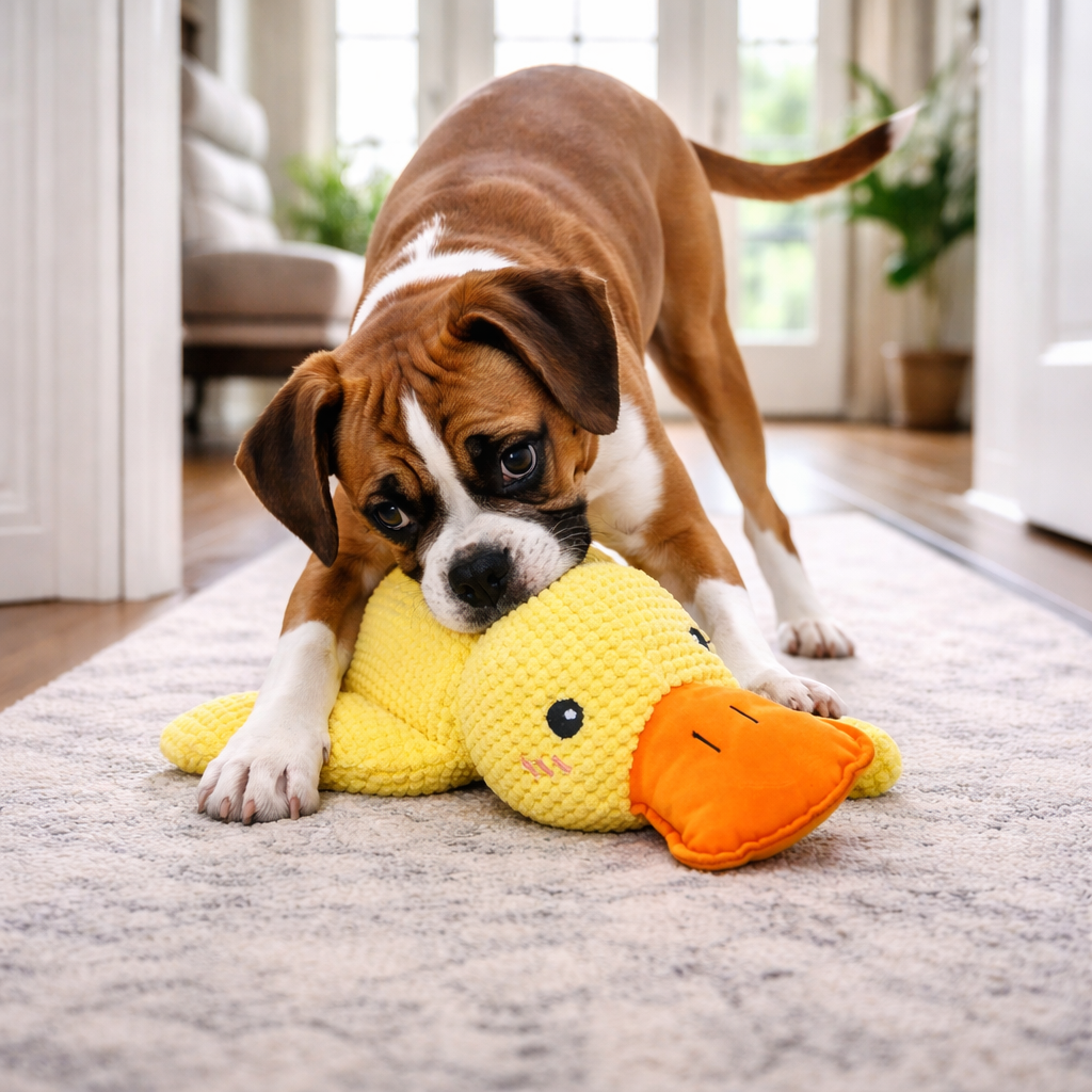 Mellow Duck Dog Toy – Calming Squeaky Crinkle Plush Dog Chew Toy for Aggressive Chewers, No-Stuffing Interactive Tug Toy for Puppies, Medium & Large Dogs  - image 4