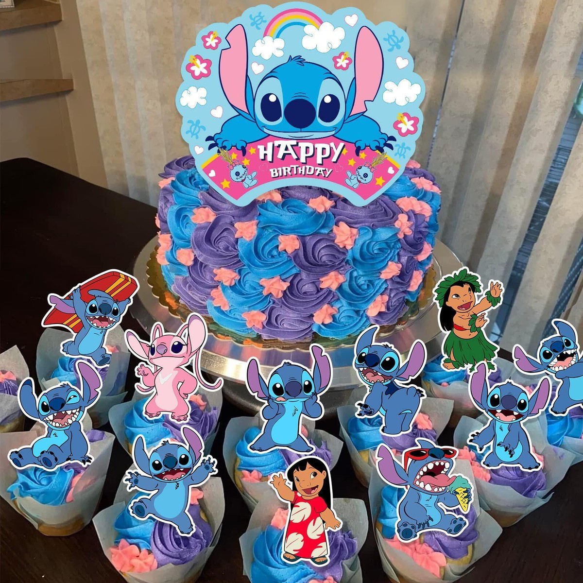 Lilo & Stitch Birthday Party Decorations Set – 103PCS Stitch Party Supplies Kit with Banner, Balloons, Backdrop, Cupcake Toppers, Tablecloth & Swirls for Boys & Girls Hawaiian Theme Party - image 4