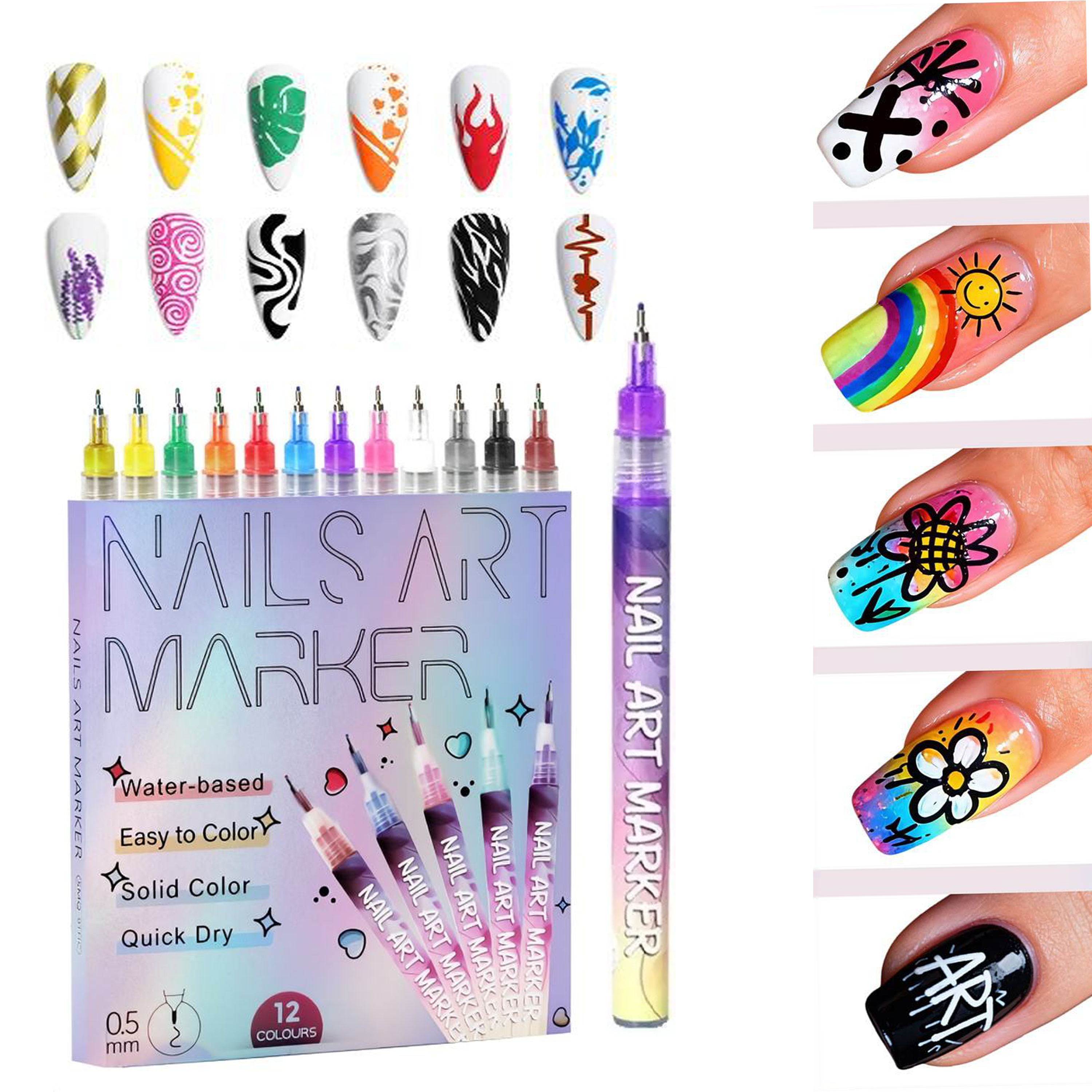 12 Colors Nail Art Pens Set – Fine Tip Nail Art Markers for Gel, Acrylic & Natural Nails | Quick-Dry Acrylic Polish Pens for Drawing, Dotting & DIY Nail Design for Beginners & Professionals - image 2