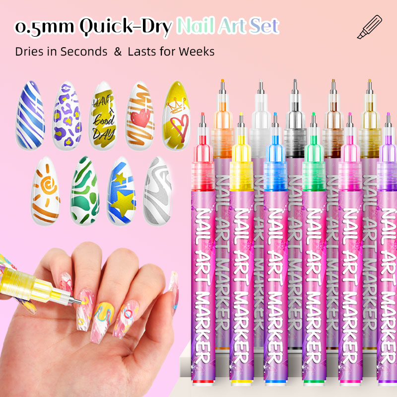 12 Colors Nail Art Pens Set – Fine Tip Nail Art Markers for Gel, Acrylic & Natural Nails | Quick-Dry Acrylic Polish Pens for Drawing, Dotting & DIY Nail Design for Beginners & Professionals - image 7