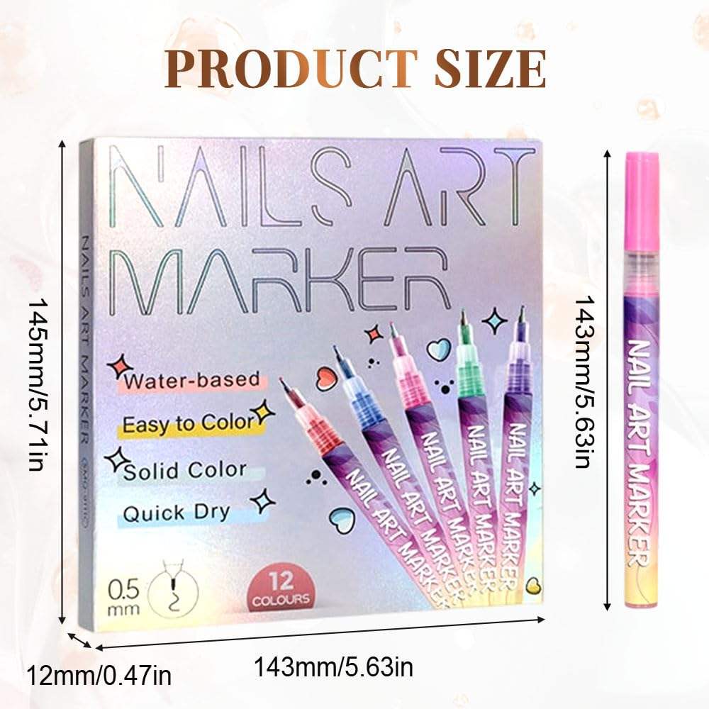 12 Colors Nail Art Pens Set – Fine Tip Nail Art Markers for Gel, Acrylic & Natural Nails | Quick-Dry Acrylic Polish Pens for Drawing, Dotting & DIY Nail Design for Beginners & Professionals - image 11