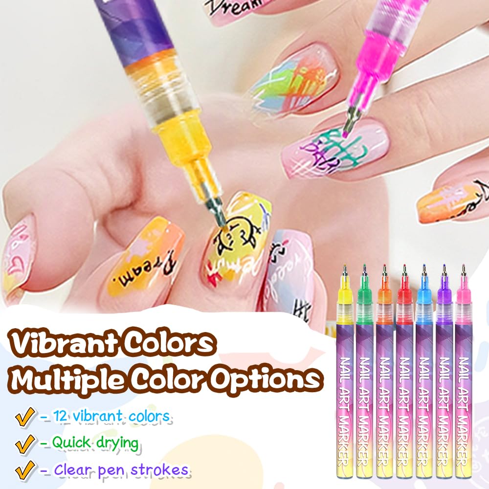 12 Colors Nail Art Pens Set – Fine Tip Nail Art Markers for Gel, Acrylic & Natural Nails | Quick-Dry Acrylic Polish Pens for Drawing, Dotting & DIY Nail Design for Beginners & Professionals - image 12
