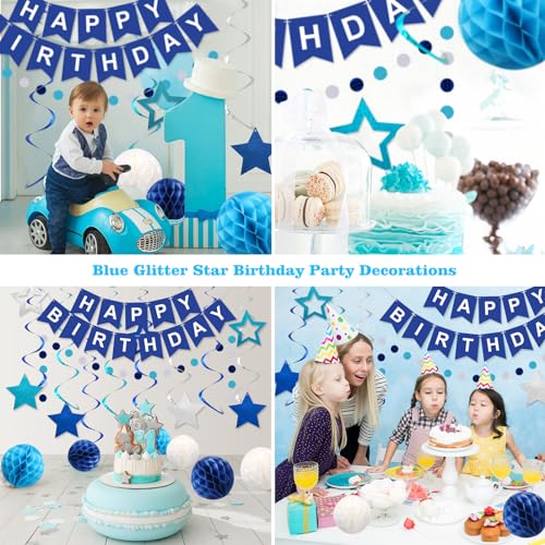Blue Happy Birthday Decorations Set – Banner with Honeycomb Balls, Star Hanging Swirl Streamers, Circle Dot Garland | Birthday Party Decorations Kit for Men, Boys, Girls & Home Party Supplies - image 6