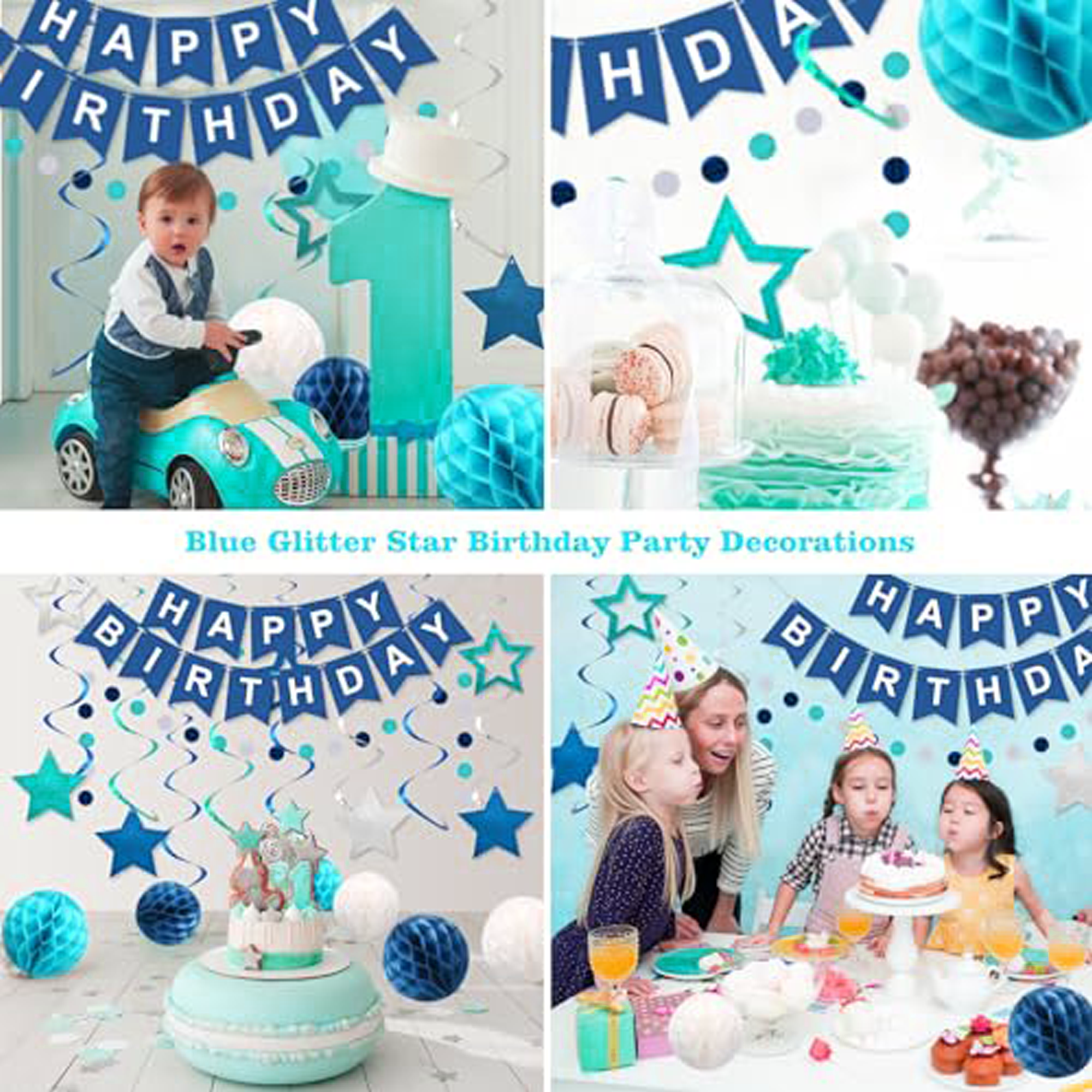 Blue Happy Birthday Decorations Set – Banner with Honeycomb Balls, Star Hanging Swirl Streamers, Circle Dot Garland | Birthday Party Decorations Kit for Men, Boys, Girls & Home Party Supplies - image 11