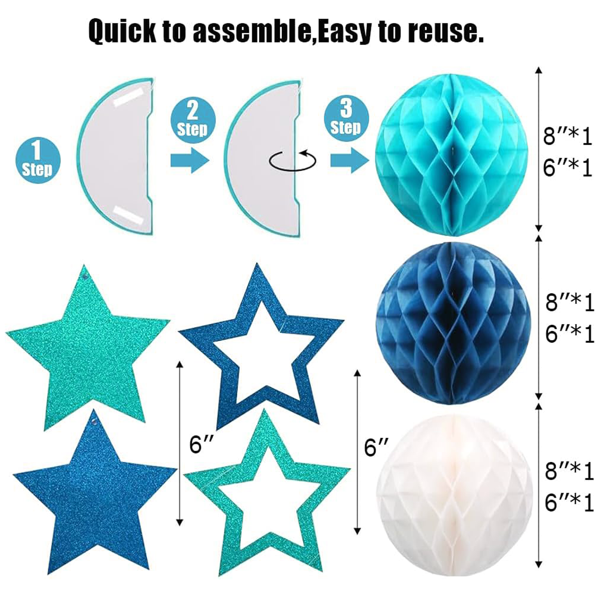 Blue Happy Birthday Decorations Set – Banner with Honeycomb Balls, Star Hanging Swirl Streamers, Circle Dot Garland | Birthday Party Decorations Kit for Men, Boys, Girls & Home Party Supplies - image 13