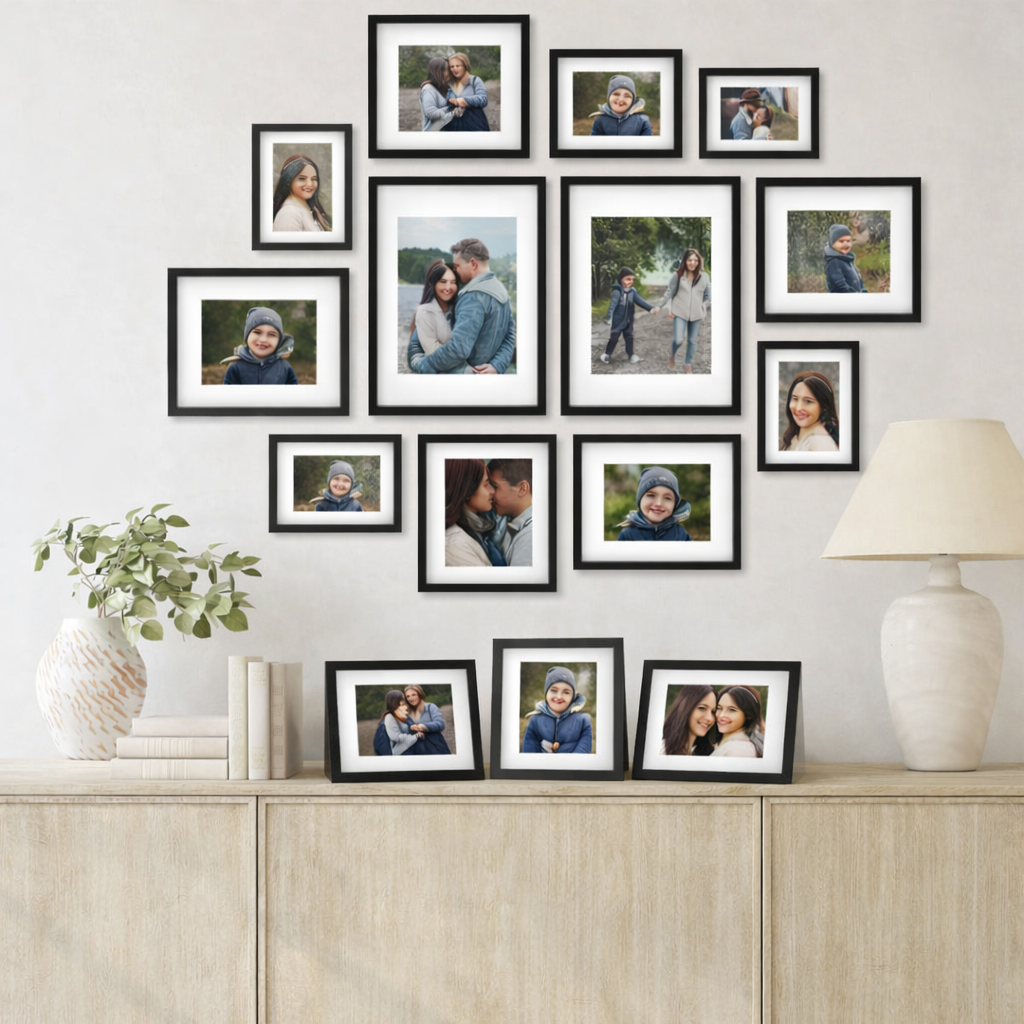 15 Pack Picture Frames Collage Wall Decor Set – Multi Size Gallery Wall Frames with 3pcs 8x10, 6pcs 5x7 & 6pcs 4x6 | Black Photo Frames for Wall Mounting or Tabletop Display