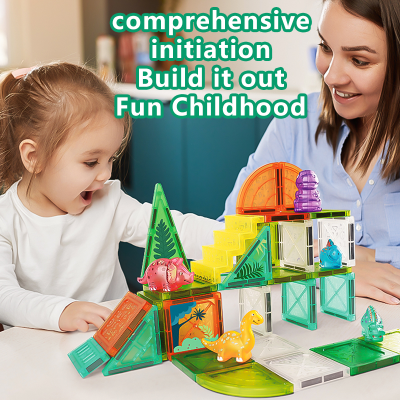 Dinosaur Magnetic Tiles Building Set for Kids – STEM Magnetic Blocks with 3D Movable Dinosaurs & Plants | Educational Mini Magnet Toys for Boys & Girls Ages 3+ | Travel & Learning Toy - image 3