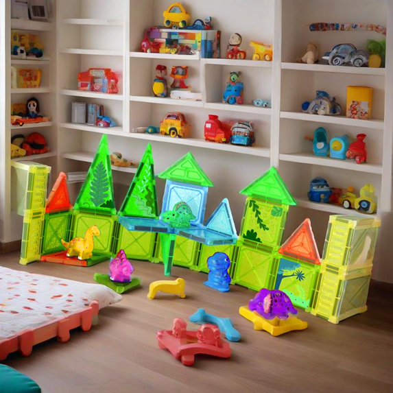 Dinosaur Magnetic Tiles Building Set for Kids – STEM Magnetic Blocks with 3D Movable Dinosaurs & Plants | Educational Mini Magnet Toys for Boys & Girls Ages 3+ | Travel & Learning Toy - image 10
