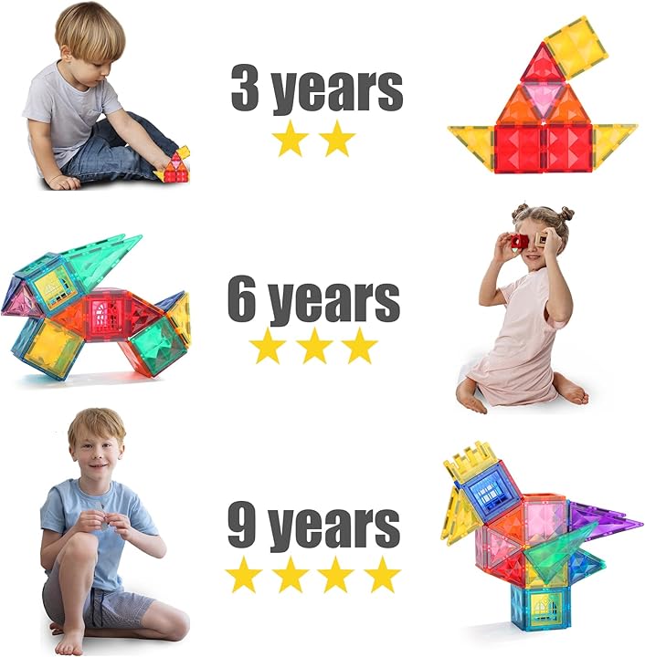 Magnetic Tiles Building Set 60PCS with car base | STEM Montessori Sensory Toy for kids - image 2