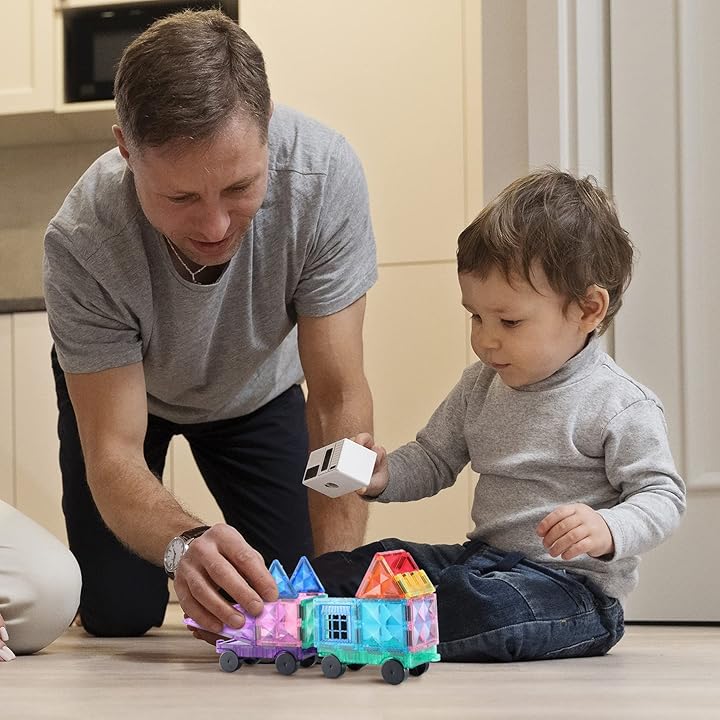 Magnetic Tiles Building Set 60PCS with car base | STEM Montessori Sensory Toy for kids - image 3