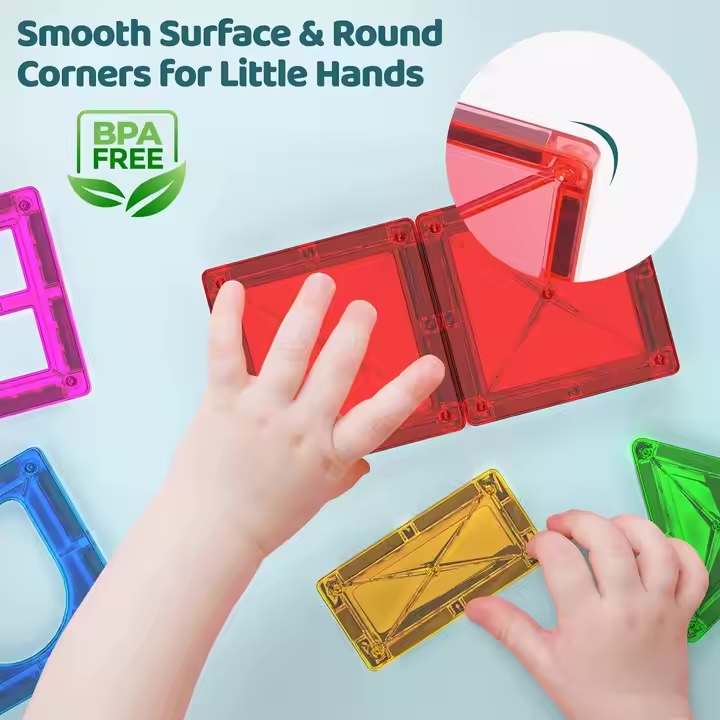 Magnetic Tiles Building Set 60PCS with car base | STEM Montessori Sensory Toy for kids - image 6