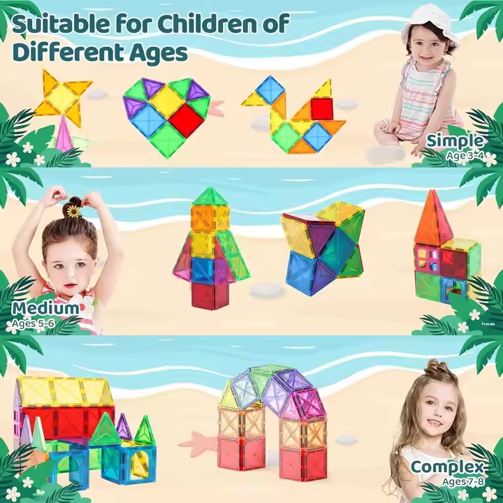Magnetic Tiles Building Set 60PCS with car base | STEM Montessori Sensory Toy for kids - image 8