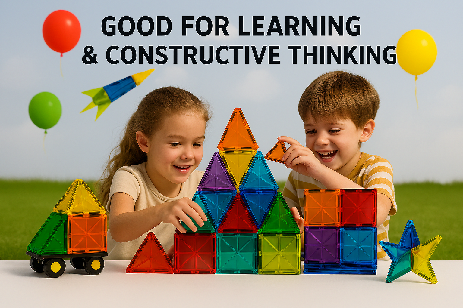 Magnetic Tiles Building Set 60PCS with car base | STEM Montessori Sensory Toy for kids - image 12