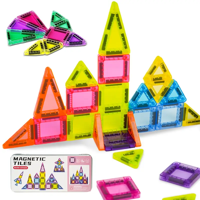 Magnetic Tiles Building Set 60PCS with car base | STEM Montessori Sensory Toy for kids - image 13