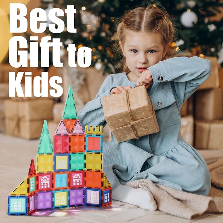 Magnetic Tiles Building Set 60PCS with car base | STEM Montessori Sensory Toy for kids - image 14